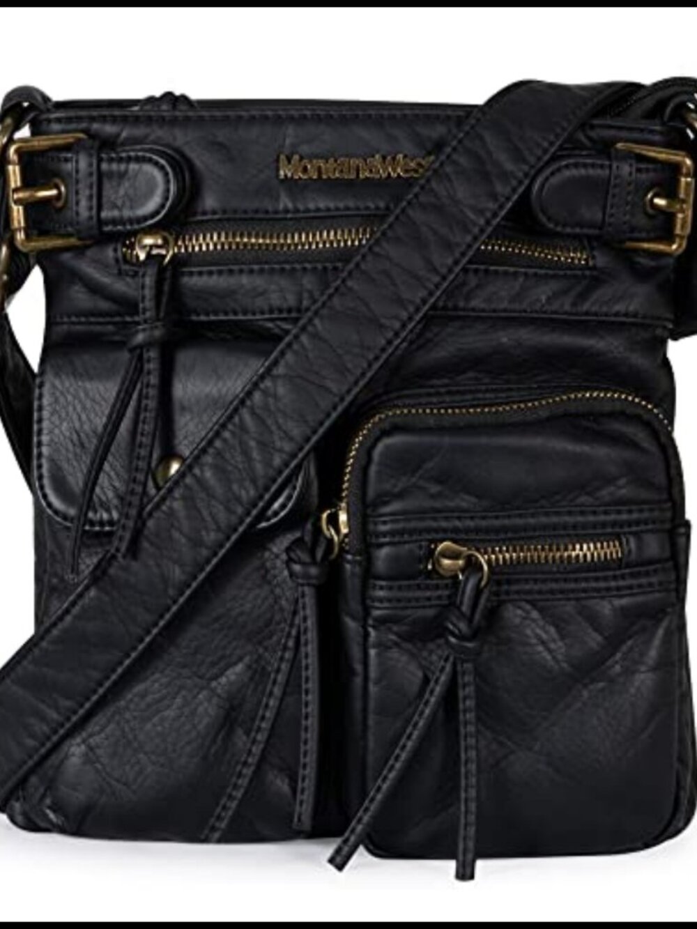 Washed PU Leather Crossbody Bag Multi Pocket Adjustable Strap